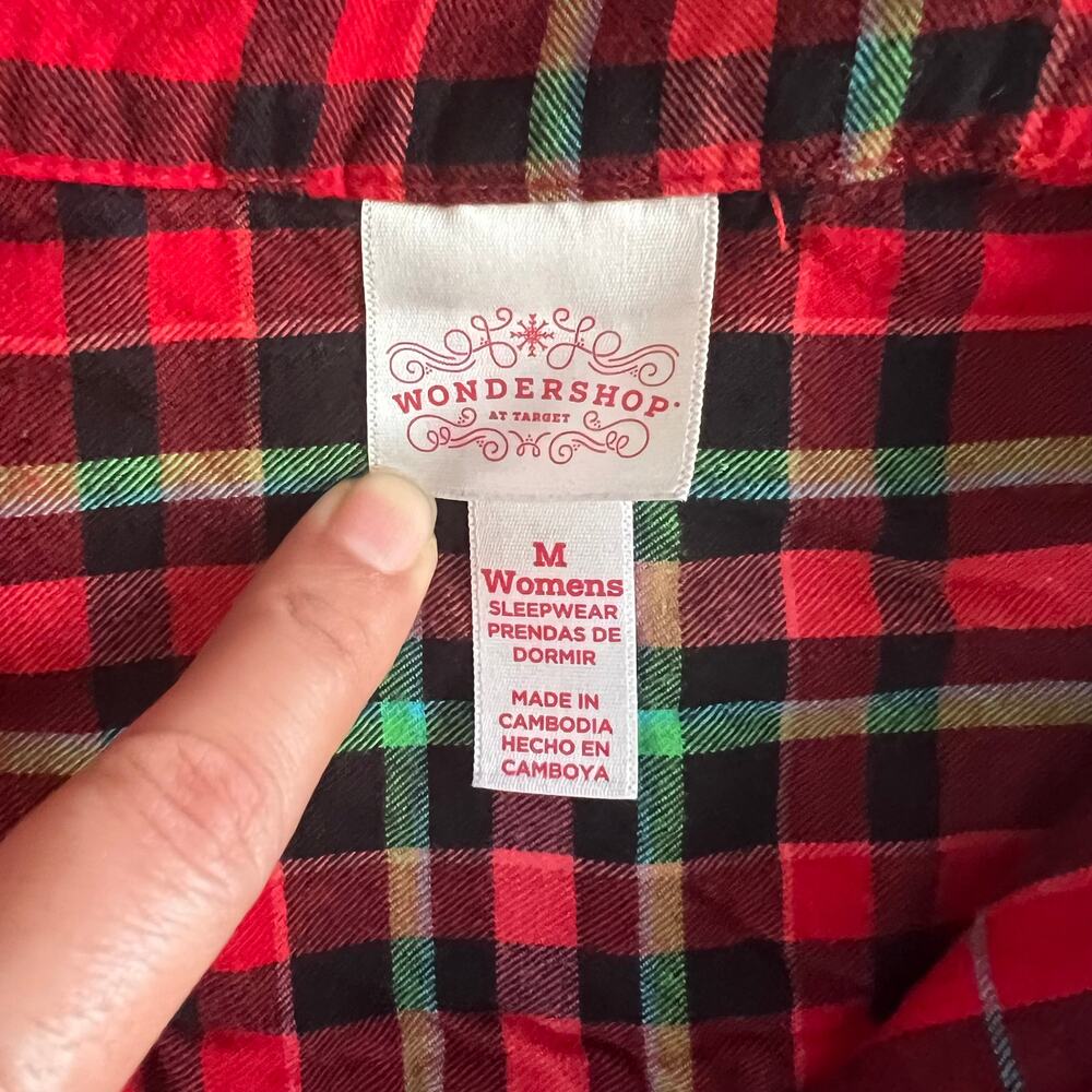 Wondershop at Target Women’s Red Plaid Flannel Sleep Shirt Size M 100% Cotton - Picture 2 of 8